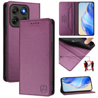 Motorola Moto G67 5G Dual-Folded Magnetic Suction RFID Blocking PU Leather Wallet Phone Case with Card Slots, Cash Pocket, Kickstand, Full Protective Flip Cover