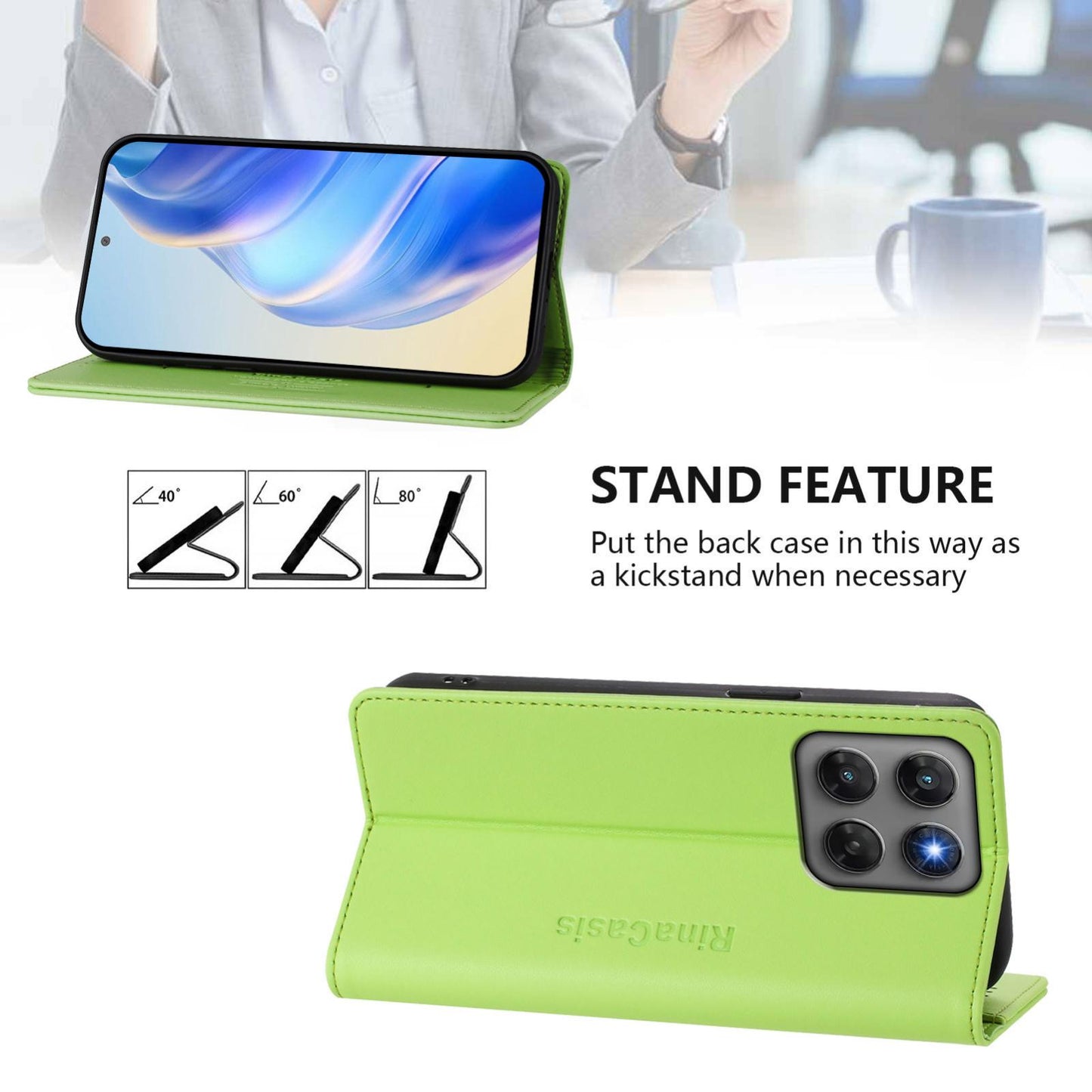 Motorola Moto G37 Power 5G Dual-Folded Magnetic Suction RFID Blocking PU Leather Wallet Phone Case with Card Slots, Cash Pocket, Kickstand, Full Protective Flip Cover