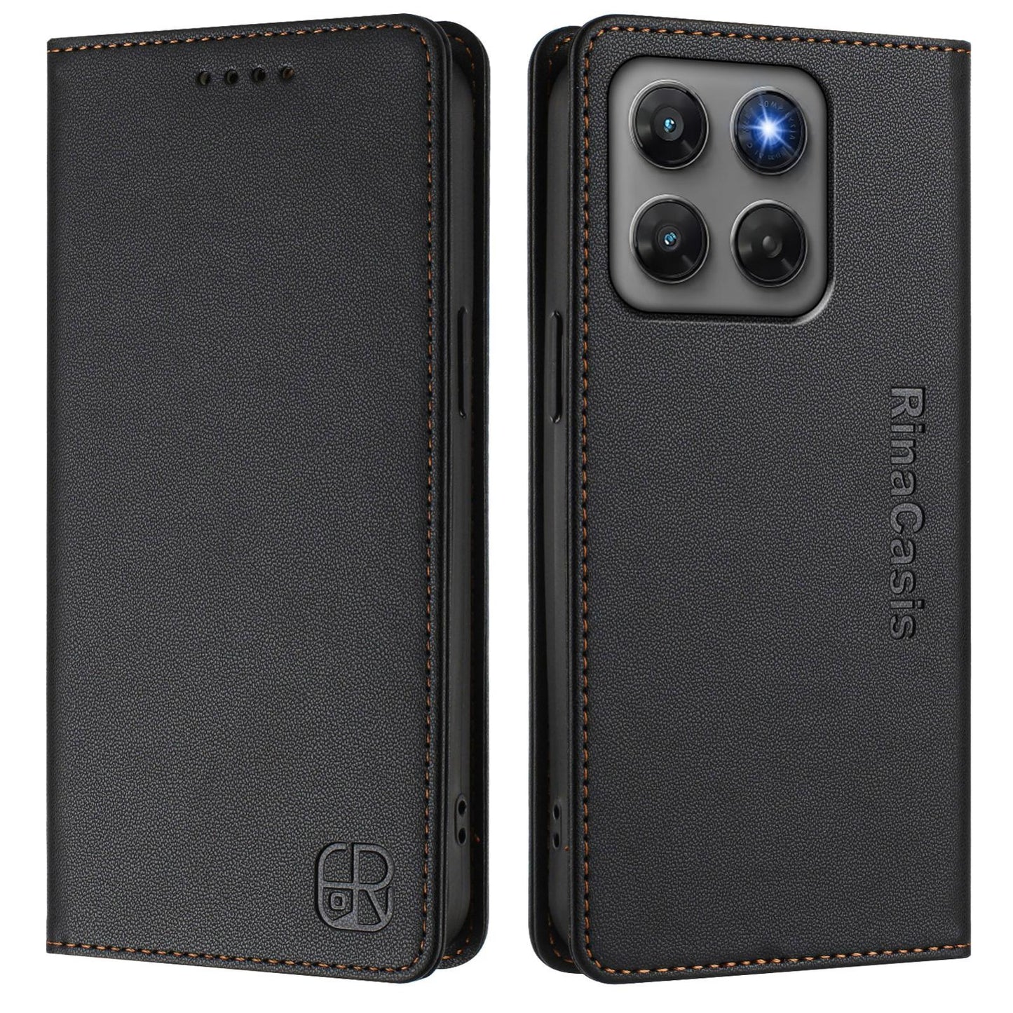 Motorola Moto G47 Dual-Folded Magnetic Suction RFID Blocking PU Leather Wallet Phone Case with Card Slots, Cash Pocket, Kickstand, Full Protective Flip Cover