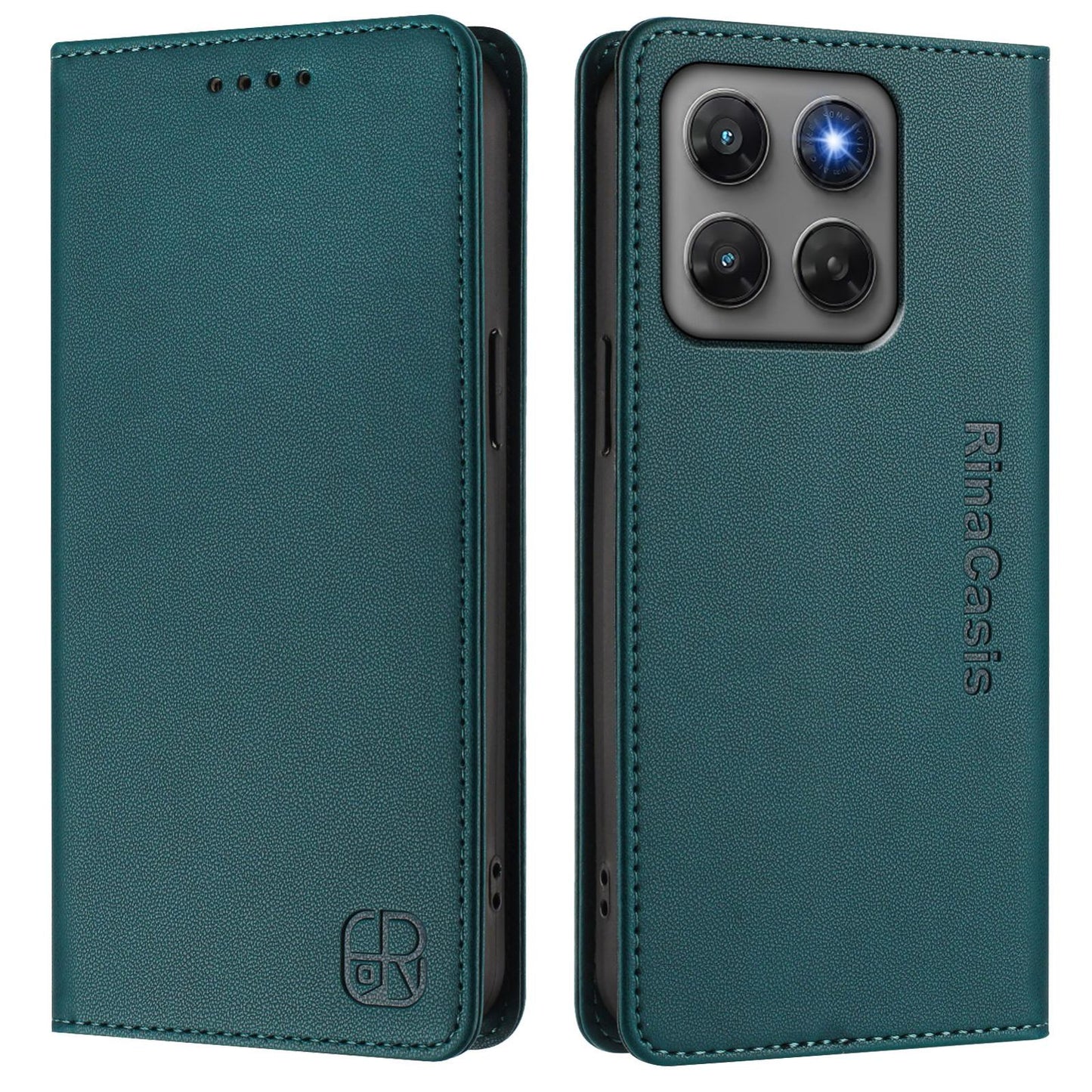 Motorola Moto G47 Dual-Folded Magnetic Suction RFID Blocking PU Leather Wallet Phone Case with Card Slots, Cash Pocket, Kickstand, Full Protective Flip Cover