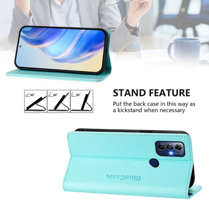 Motorola Moto G Play 2023 Dual-Folded Magnetic Suction RFID Blocking PU Leather Wallet Phone Case with Card Slots, Cash Pocket, Kickstand, Full Protective Flip Cover