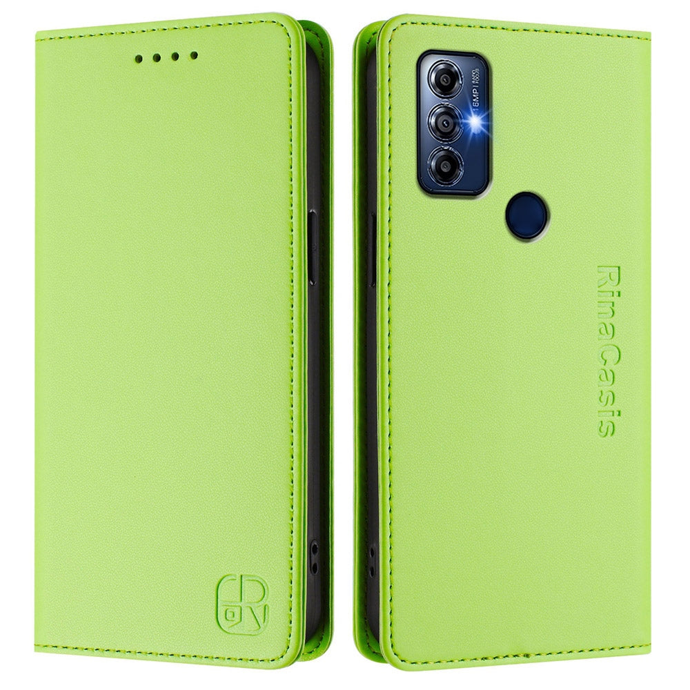 Motorola Moto G Pure Dual-Folded Magnetic Suction RFID Blocking PU Leather Wallet Phone Case with Card Slots, Cash Pocket, Kickstand, Full Protective Flip Cover