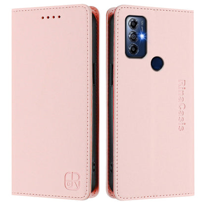 Motorola Moto G Play 2023 Dual-Folded Magnetic Suction RFID Blocking PU Leather Wallet Phone Case with Card Slots, Cash Pocket, Kickstand, Full Protective Flip Cover
