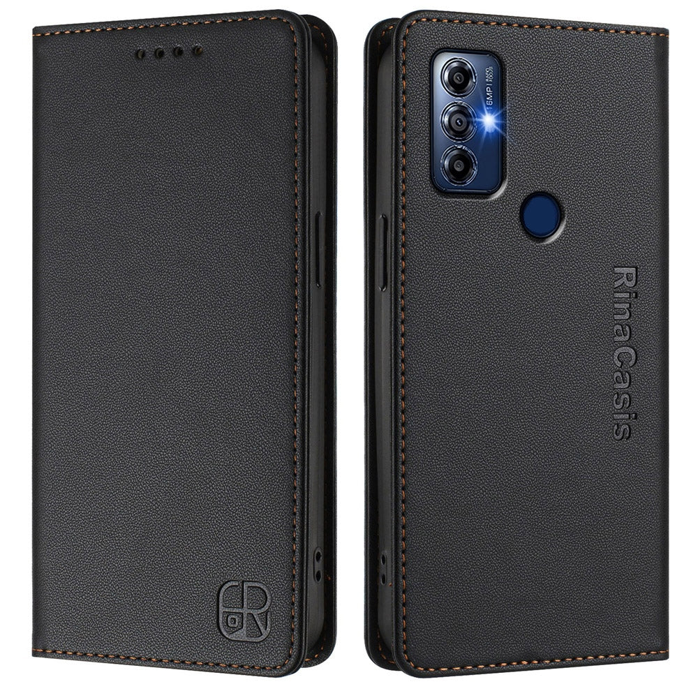 Motorola Moto G Play 2023 Dual-Folded Magnetic Suction RFID Blocking PU Leather Wallet Phone Case with Card Slots, Cash Pocket, Kickstand, Full Protective Flip Cover