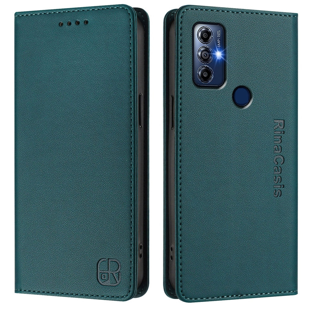 Motorola Moto G Pure Dual-Folded Magnetic Suction RFID Blocking PU Leather Wallet Phone Case with Card Slots, Cash Pocket, Kickstand, Full Protective Flip Cover