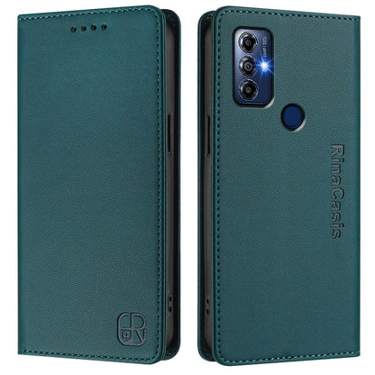 Motorola Moto G Pure Dual-Folded Magnetic Suction RFID Blocking PU Leather Wallet Phone Case with Card Slots, Cash Pocket, Kickstand, Full Protective Flip Cover
