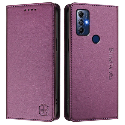Motorola Moto G Pure Dual-Folded Magnetic Suction RFID Blocking PU Leather Wallet Phone Case with Card Slots, Cash Pocket, Kickstand, Full Protective Flip Cover