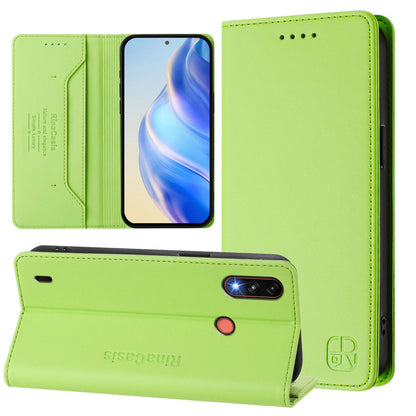 Motorola Moto E7 Power Dual-Folded Magnetic Suction RFID Blocking PU Leather Wallet Phone Case with Card Slots, Cash Pocket, Kickstand, Full Protective Flip Cover