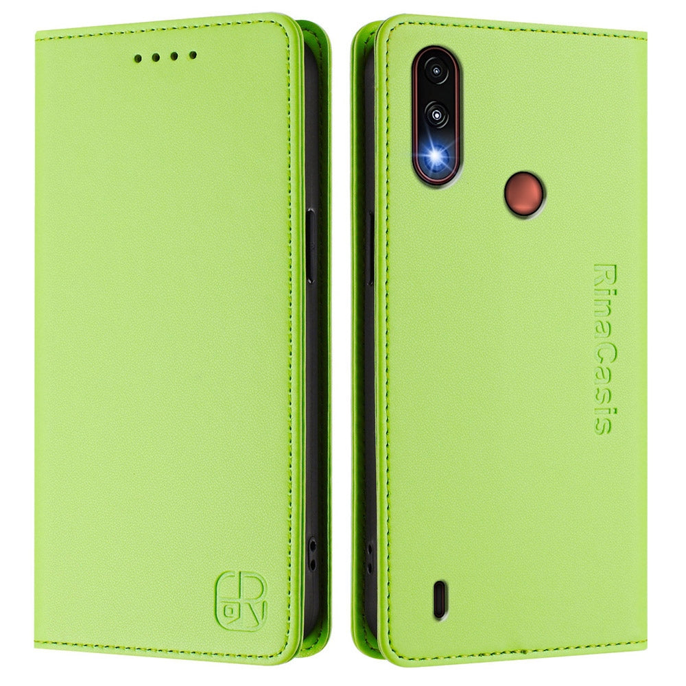 Motorola Moto E7 Power Dual-Folded Magnetic Suction RFID Blocking PU Leather Wallet Phone Case with Card Slots, Cash Pocket, Kickstand, Full Protective Flip Cover