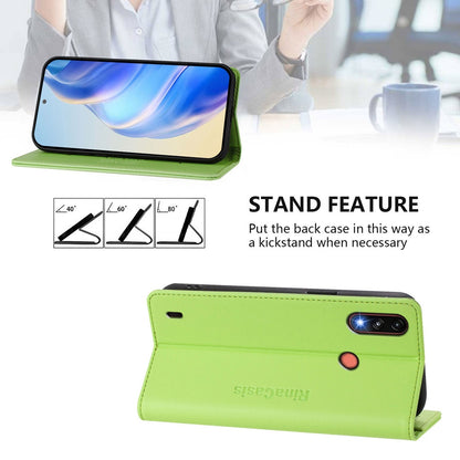 Motorola Moto E7 Power Dual-Folded Magnetic Suction RFID Blocking PU Leather Wallet Phone Case with Card Slots, Cash Pocket, Kickstand, Full Protective Flip Cover