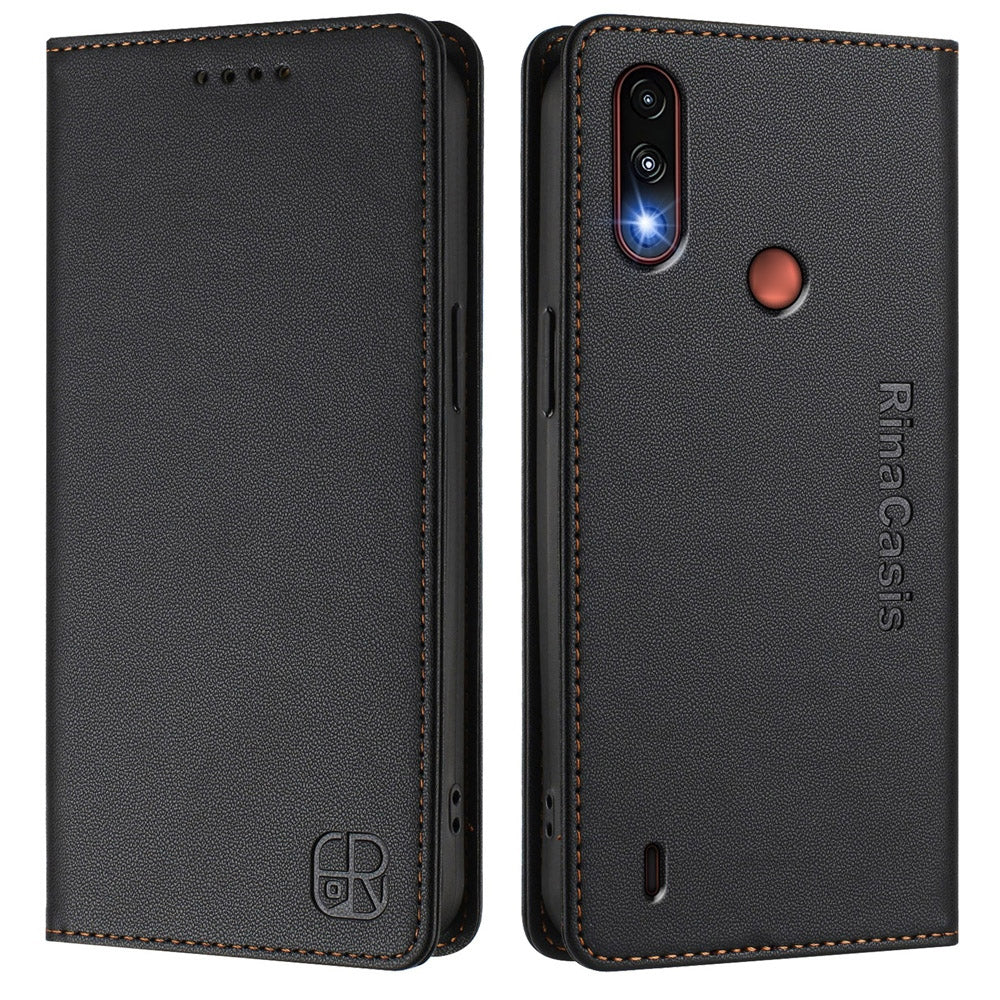 Motorola Moto E7 Power Dual-Folded Magnetic Suction RFID Blocking PU Leather Wallet Phone Case with Card Slots, Cash Pocket, Kickstand, Full Protective Flip Cover