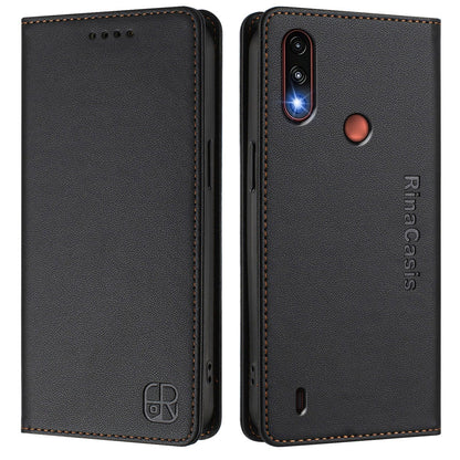 Motorola Moto E7 Power Dual-Folded Magnetic Suction RFID Blocking PU Leather Wallet Phone Case with Card Slots, Cash Pocket, Kickstand, Full Protective Flip Cover