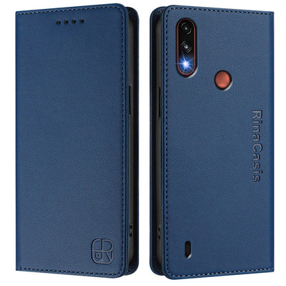 Motorola Moto E7 Power Dual-Folded Magnetic Suction RFID Blocking PU Leather Wallet Phone Case with Card Slots, Cash Pocket, Kickstand, Full Protective Flip Cover