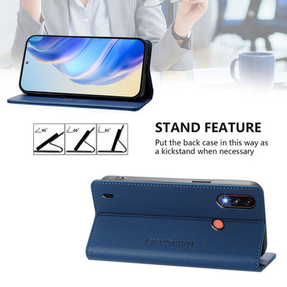 Motorola Moto E7 Power Dual-Folded Magnetic Suction RFID Blocking PU Leather Wallet Phone Case with Card Slots, Cash Pocket, Kickstand, Full Protective Flip Cover