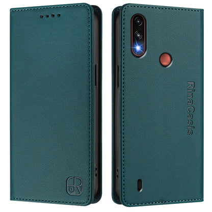 Motorola Moto E7 Power Dual-Folded Magnetic Suction RFID Blocking PU Leather Wallet Phone Case with Card Slots, Cash Pocket, Kickstand, Full Protective Flip Cover