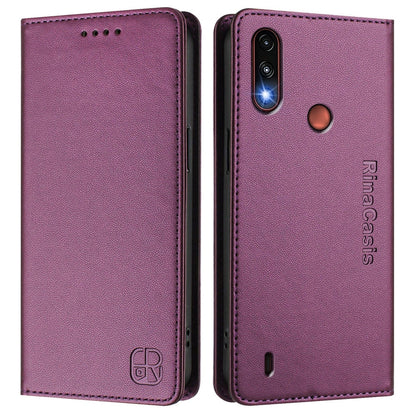 Motorola Moto E7 Power Dual-Folded Magnetic Suction RFID Blocking PU Leather Wallet Phone Case with Card Slots, Cash Pocket, Kickstand, Full Protective Flip Cover