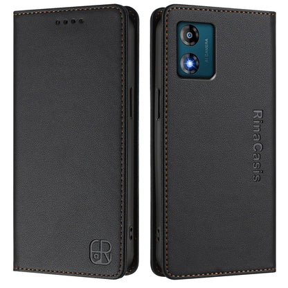 Motorola Moto E13 Dual-Folded Magnetic Suction RFID Blocking PU Leather Wallet Phone Case with Card Slots, Cash Pocket, Kickstand, Full Protective Flip Cover