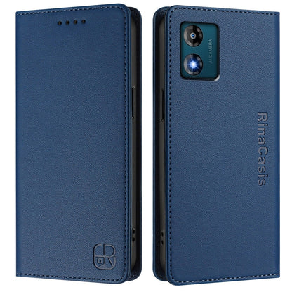 Motorola Moto E13 Dual-Folded Magnetic Suction RFID Blocking PU Leather Wallet Phone Case with Card Slots, Cash Pocket, Kickstand, Full Protective Flip Cover