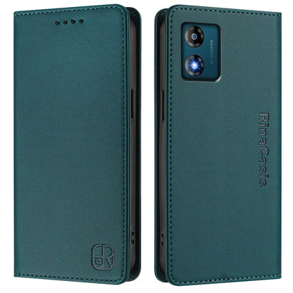 Motorola Moto E13 Dual-Folded Magnetic Suction RFID Blocking PU Leather Wallet Phone Case with Card Slots, Cash Pocket, Kickstand, Full Protective Flip Cover