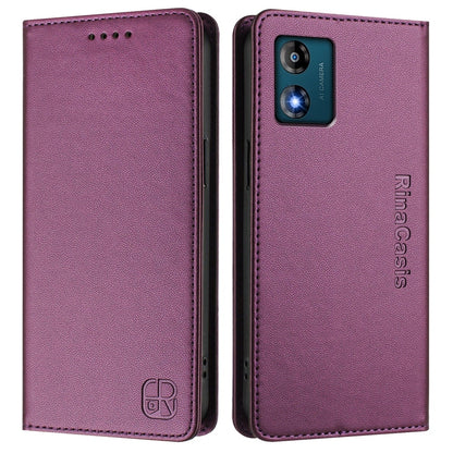 Motorola Moto E13 Dual-Folded Magnetic Suction RFID Blocking PU Leather Wallet Phone Case with Card Slots, Cash Pocket, Kickstand, Full Protective Flip Cover