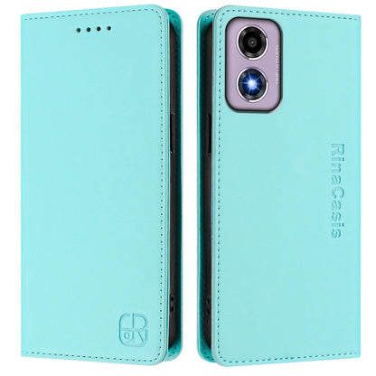 Motorola Moto G24 Dual-Folded Magnetic Suction RFID Blocking PU Leather Wallet Phone Case with Card Slots, Cash Pocket, Kickstand, Full Protective Flip Cover