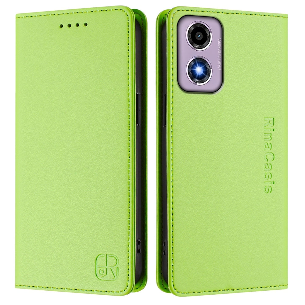 Motorola Moto G04 Dual-Folded Magnetic Suction RFID Blocking PU Leather Wallet Phone Case with Card Slots, Cash Pocket, Kickstand, Full Protective Flip Cover