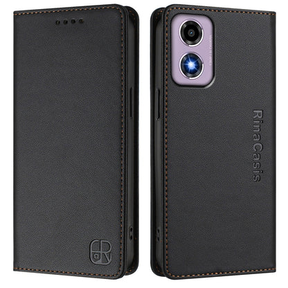 Motorola Moto G04s Dual-Folded Magnetic Suction RFID Blocking PU Leather Wallet Phone Case with Card Slots, Cash Pocket, Kickstand, Full Protective Flip Cover
