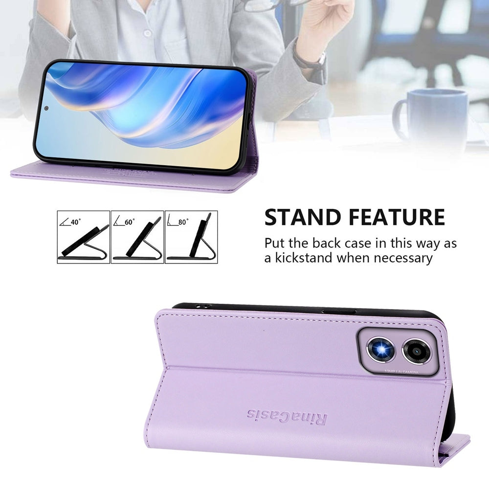 Motorola Moto G24 Dual-Folded Magnetic Suction RFID Blocking PU Leather Wallet Phone Case with Card Slots, Cash Pocket, Kickstand, Full Protective Flip Cover