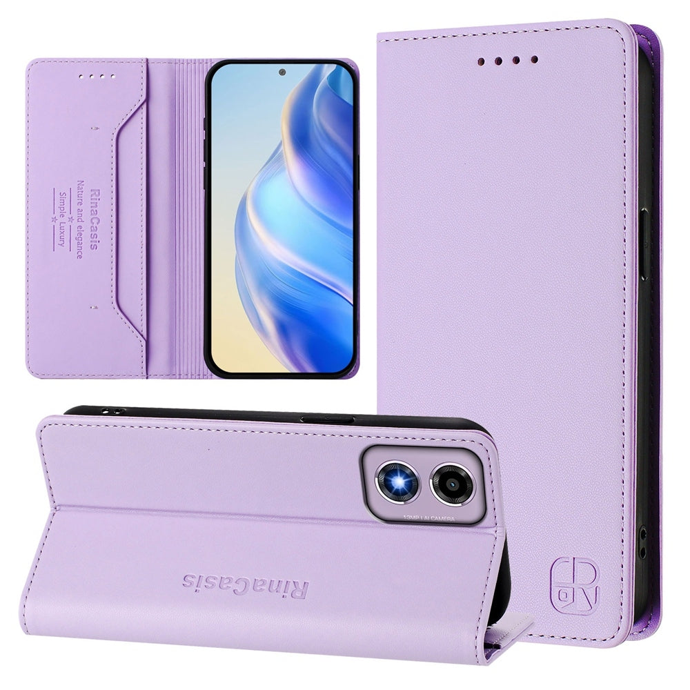Motorola Moto G04 Dual-Folded Magnetic Suction RFID Blocking PU Leather Wallet Phone Case with Card Slots, Cash Pocket, Kickstand, Full Protective Flip Cover