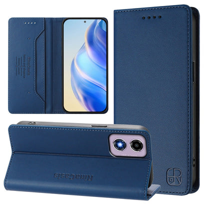 Motorola Moto G04 Dual-Folded Magnetic Suction RFID Blocking PU Leather Wallet Phone Case with Card Slots, Cash Pocket, Kickstand, Full Protective Flip Cover