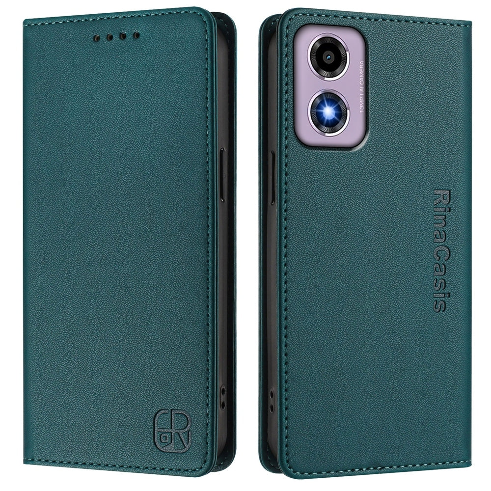 Motorola Moto G04s Dual-Folded Magnetic Suction RFID Blocking PU Leather Wallet Phone Case with Card Slots, Cash Pocket, Kickstand, Full Protective Flip Cover