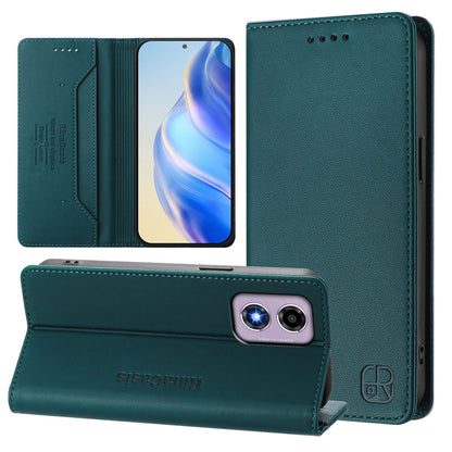 Motorola Moto G24 Dual-Folded Magnetic Suction RFID Blocking PU Leather Wallet Phone Case with Card Slots, Cash Pocket, Kickstand, Full Protective Flip Cover