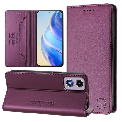 Motorola Moto E14 Dual-Folded Magnetic Suction RFID Blocking PU Leather Wallet Phone Case with Card Slots, Cash Pocket, Kickstand, Full Protective Flip Cover