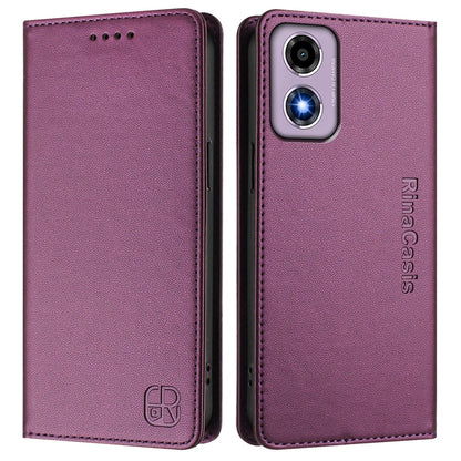 Motorola Moto E14 Dual-Folded Magnetic Suction RFID Blocking PU Leather Wallet Phone Case with Card Slots, Cash Pocket, Kickstand, Full Protective Flip Cover
