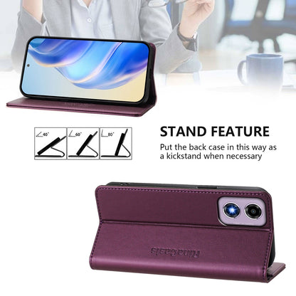Motorola Moto E14 Dual-Folded Magnetic Suction RFID Blocking PU Leather Wallet Phone Case with Card Slots, Cash Pocket, Kickstand, Full Protective Flip Cover