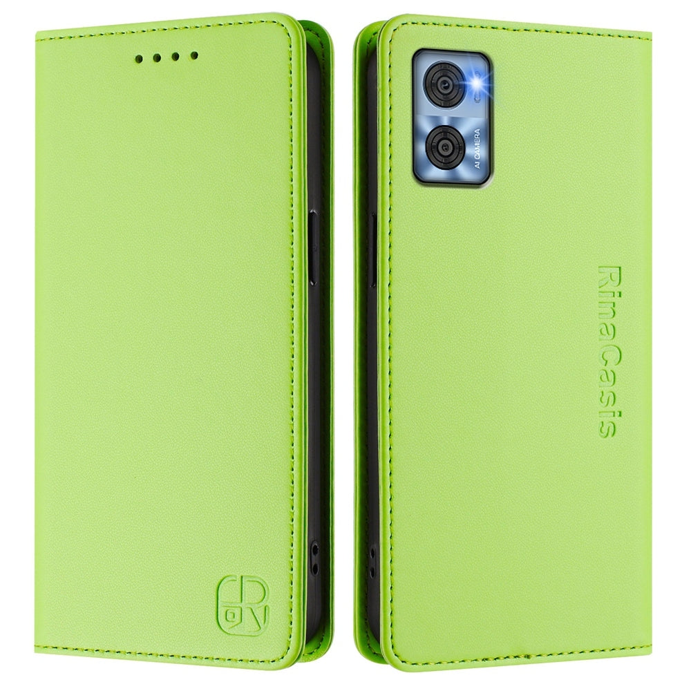 Motorola Moto E22 Dual-Folded Magnetic Suction RFID Blocking PU Leather Wallet Phone Case with Card Slots, Cash Pocket, Kickstand, Full Protective Flip Cover