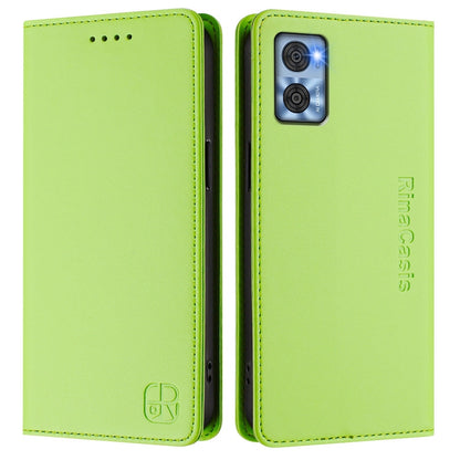Motorola Moto E22 Dual-Folded Magnetic Suction RFID Blocking PU Leather Wallet Phone Case with Card Slots, Cash Pocket, Kickstand, Full Protective Flip Cover