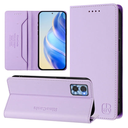 Motorola Moto E22 Dual-Folded Magnetic Suction RFID Blocking PU Leather Wallet Phone Case with Card Slots, Cash Pocket, Kickstand, Full Protective Flip Cover