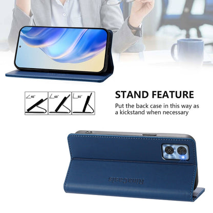 Motorola Moto E22 Dual-Folded Magnetic Suction RFID Blocking PU Leather Wallet Phone Case with Card Slots, Cash Pocket, Kickstand, Full Protective Flip Cover