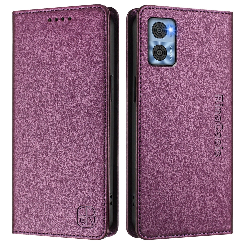Motorola Moto E22i Dual-Folded Magnetic Suction RFID Blocking PU Leather Wallet Phone Case with Card Slots, Cash Pocket, Kickstand, Full Protective Flip Cover