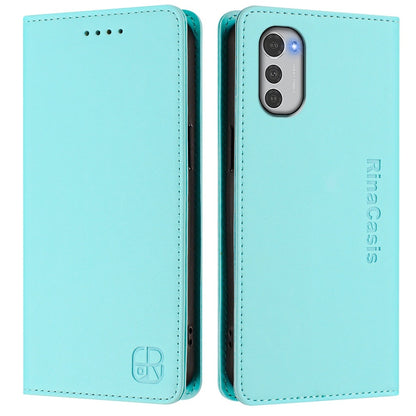 Motorola Moto E32 Dual-Folded Magnetic Suction RFID Blocking PU Leather Wallet Phone Case with Card Slots, Cash Pocket, Kickstand, Full Protective Flip Cover