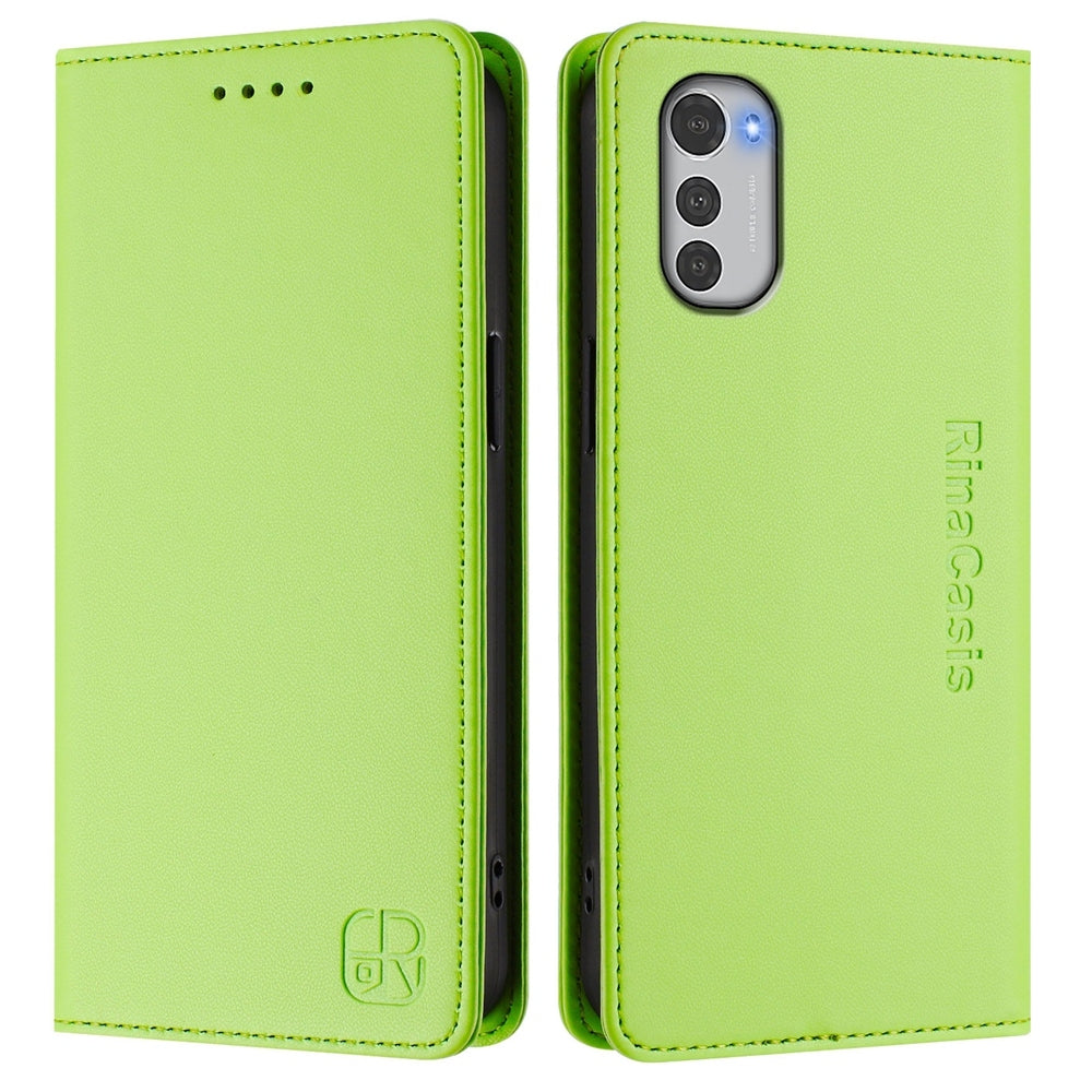 Motorola Moto E32 Dual-Folded Magnetic Suction RFID Blocking PU Leather Wallet Phone Case with Card Slots, Cash Pocket, Kickstand, Full Protective Flip Cover