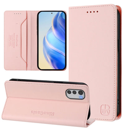 Motorola Moto E32 Dual-Folded Magnetic Suction RFID Blocking PU Leather Wallet Phone Case with Card Slots, Cash Pocket, Kickstand, Full Protective Flip Cover