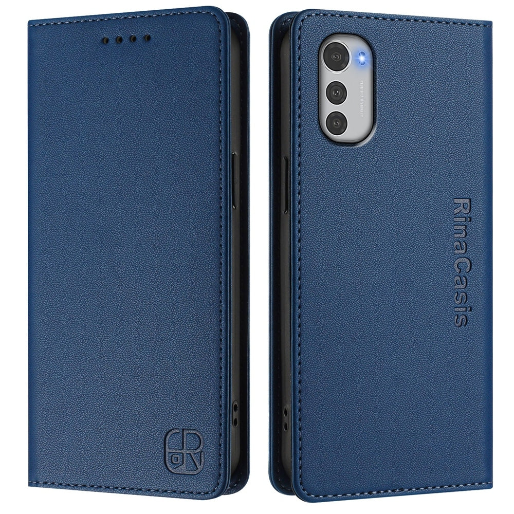 Motorola Moto E32 Dual-Folded Magnetic Suction RFID Blocking PU Leather Wallet Phone Case with Card Slots, Cash Pocket, Kickstand, Full Protective Flip Cover