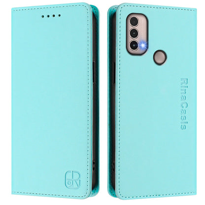 Motorola Moto E40 Dual-Folded Magnetic Suction RFID Blocking PU Leather Wallet Phone Case with Card Slots, Cash Pocket, Kickstand, Full Protective Flip Cover