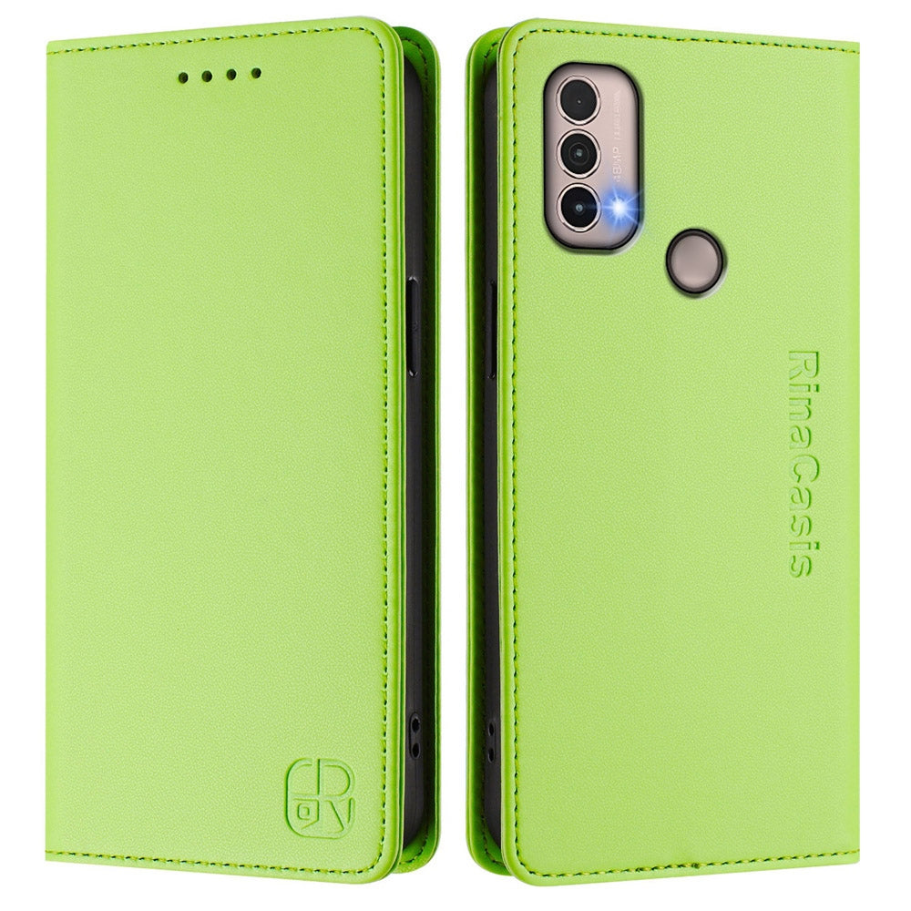 Motorola Moto E40 Dual-Folded Magnetic Suction RFID Blocking PU Leather Wallet Phone Case with Card Slots, Cash Pocket, Kickstand, Full Protective Flip Cover