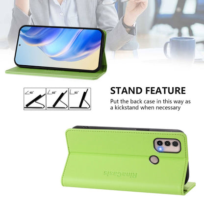 Motorola Moto E40 Dual-Folded Magnetic Suction RFID Blocking PU Leather Wallet Phone Case with Card Slots, Cash Pocket, Kickstand, Full Protective Flip Cover