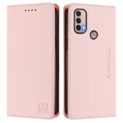 Motorola Moto E20 Dual-Folded Magnetic Suction RFID Blocking PU Leather Wallet Phone Case with Card Slots, Cash Pocket, Kickstand, Full Protective Flip Cover