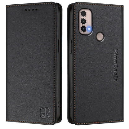 Motorola Moto E30 Dual-Folded Magnetic Suction RFID Blocking PU Leather Wallet Phone Case with Card Slots, Cash Pocket, Kickstand, Full Protective Flip Cover