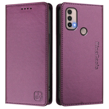 Motorola Moto E40 Dual-Folded Magnetic Suction RFID Blocking PU Leather Wallet Phone Case with Card Slots, Cash Pocket, Kickstand, Full Protective Flip Cover